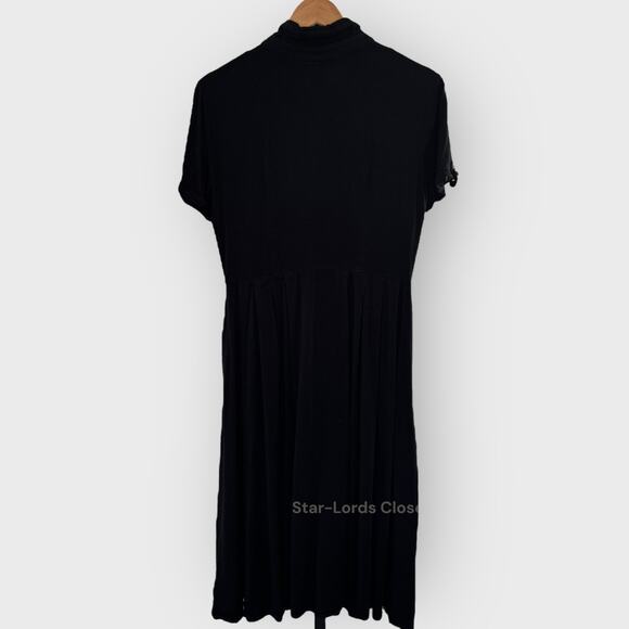 Lulus Tango In The Night Midi Dress Medium Black Short Sleeve Collared Button Up - Picture 5 of 5